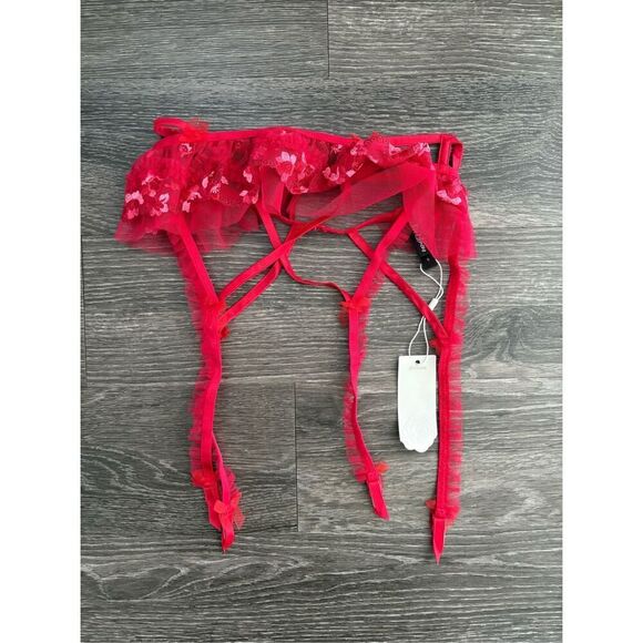 NWT For Love & Lemons Evie Lace Red Garter Belt Size Small - Picture 2 of 5